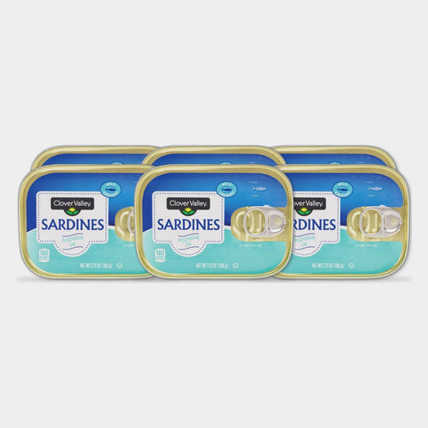 6 Cans Clover Valley Wild Caught Sardines in Soybean Oil, 3.75 oz