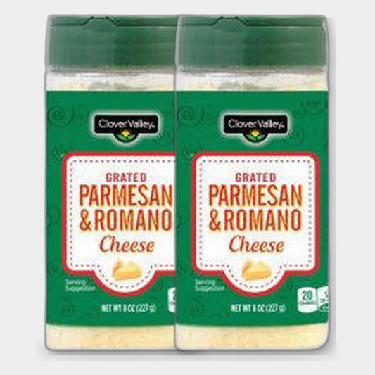 2 Containers Clover Valley Parmesan & Romano Grated Cheese, 8 oz