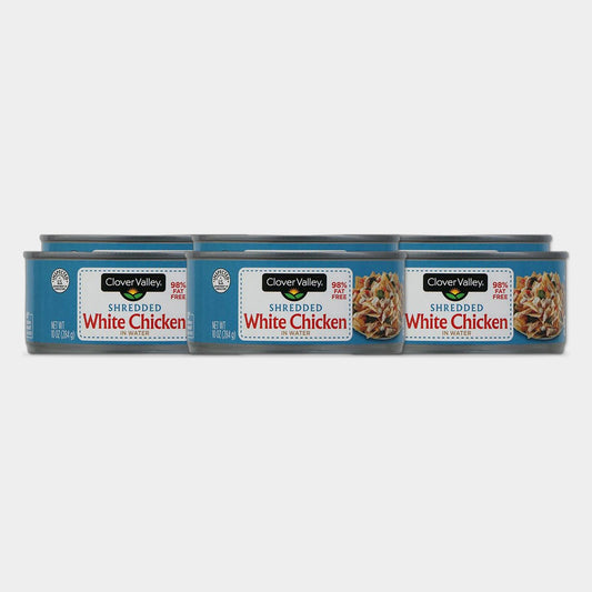6 Cans Clover Valley Shredded White Chicken, 10 oz