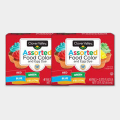 2 Packs Clover Valley Assorted Food Color and Egg Dye, 0.375 fl oz Vials, 4 pk