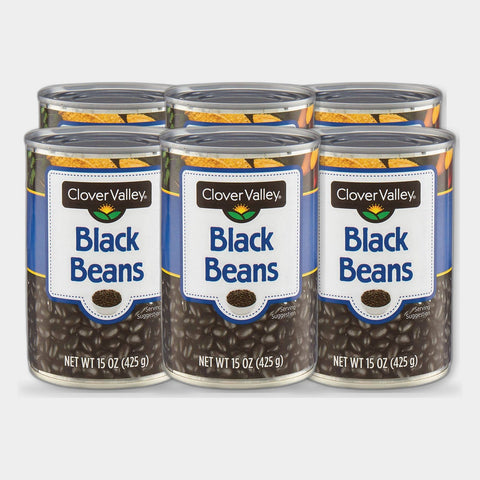 6 Cans Clover Valley Black Beans, 15 oz