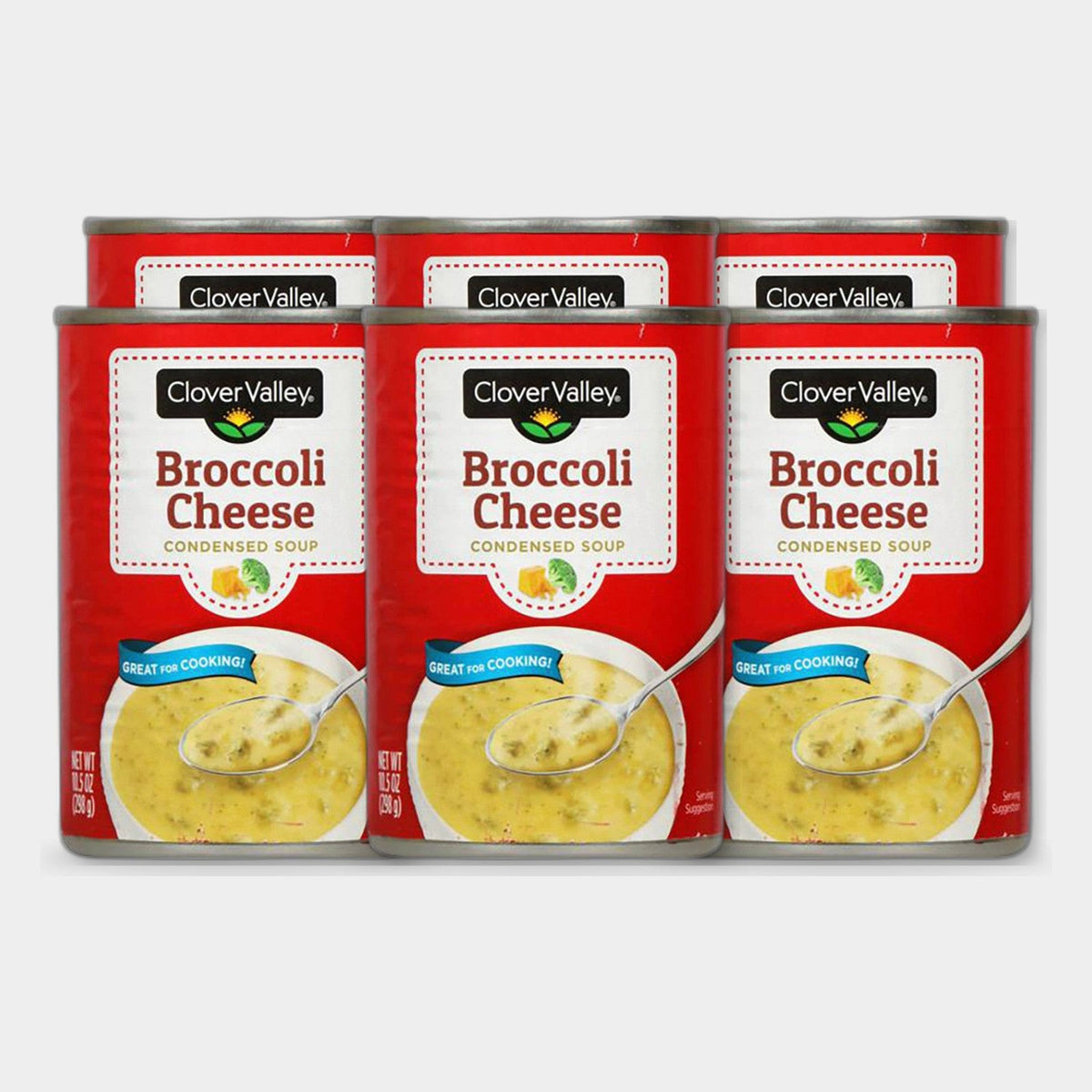 6 Cans Clover Valley Broccoli Cheese Condensed Soup, 10.5 oz