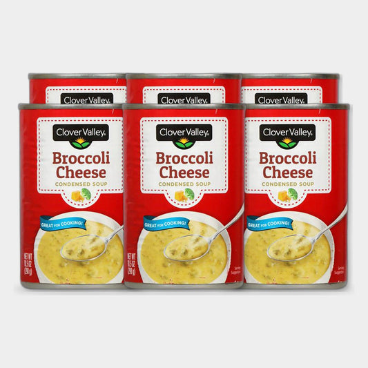 6 Cans Clover Valley Broccoli Cheese Condensed Soup, 10.5 oz