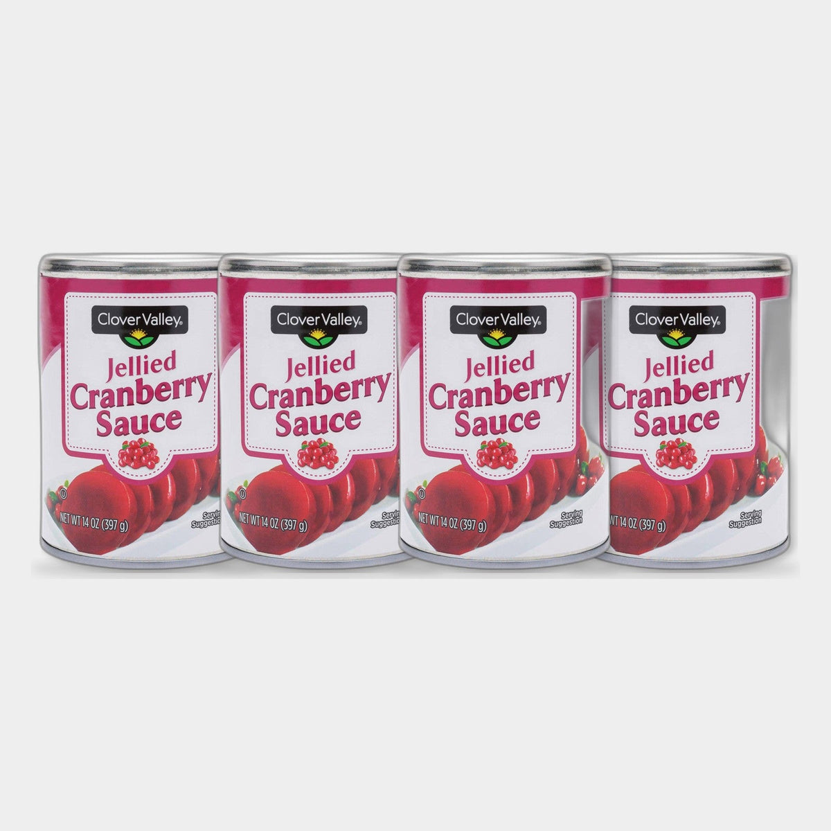 4 Cans Clover Valley Jellied Cranberry Sauce, 14 oz