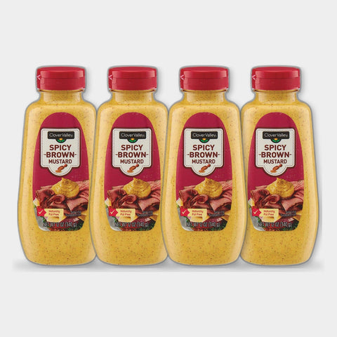 4 Bottles Clover Valley Spicy Brown Mustard, 12 oz