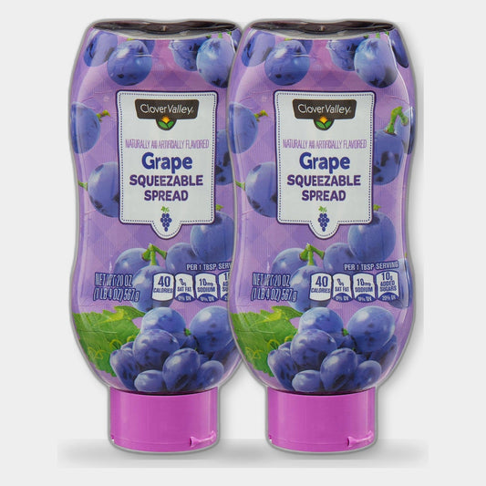 2 Bottles Clover Valley Grape Squeezable Spread, 20 oz