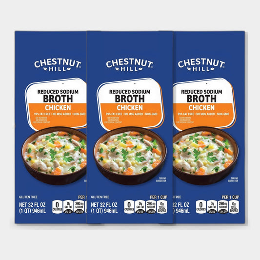 3 Cartons Chestnut Hill Chicken Reduced Sodium Broth, 32 fl oz