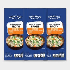 3 Cartons Chestnut Hill Chicken Reduced Sodium Broth, 32 fl oz