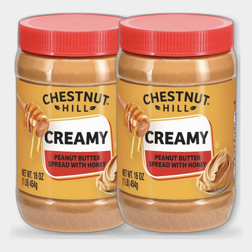2 Jars Chestnut Hill Creamy Peanut Butter Spread with Honey, 16 oz