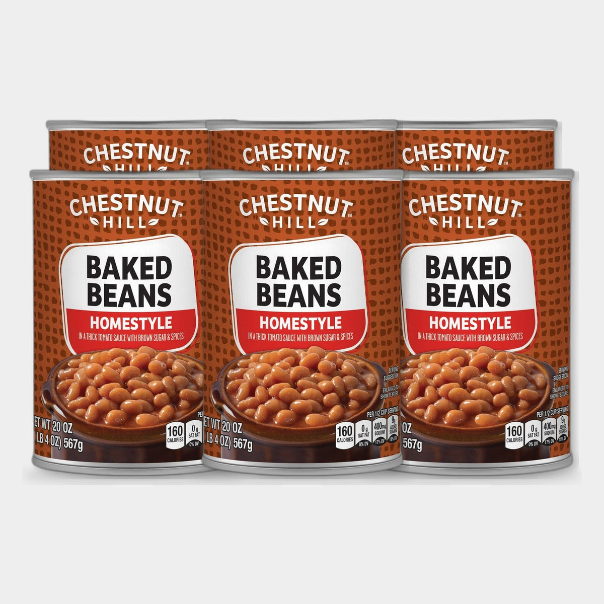6 Cans Chestnut Hill Homestyle Baked Beans, 20 oz