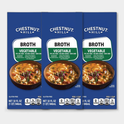 3 Cartons Chestnut Hill Vegetable Broth, 32 fl oz