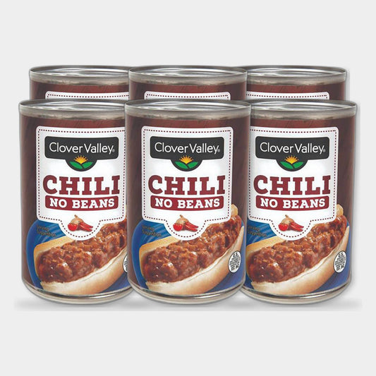 6 Cans Clover Valley Chili No Beans, 15 oz