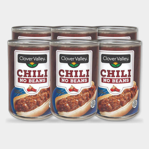 6 Cans Clover Valley Chili No Beans, 15 oz