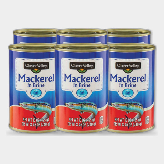 6 Cans Clover Valley Mackerel in Brine, 15 oz