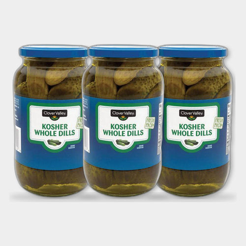 3 Jars Clover Valley Kosher Whole Dills, 32 oz