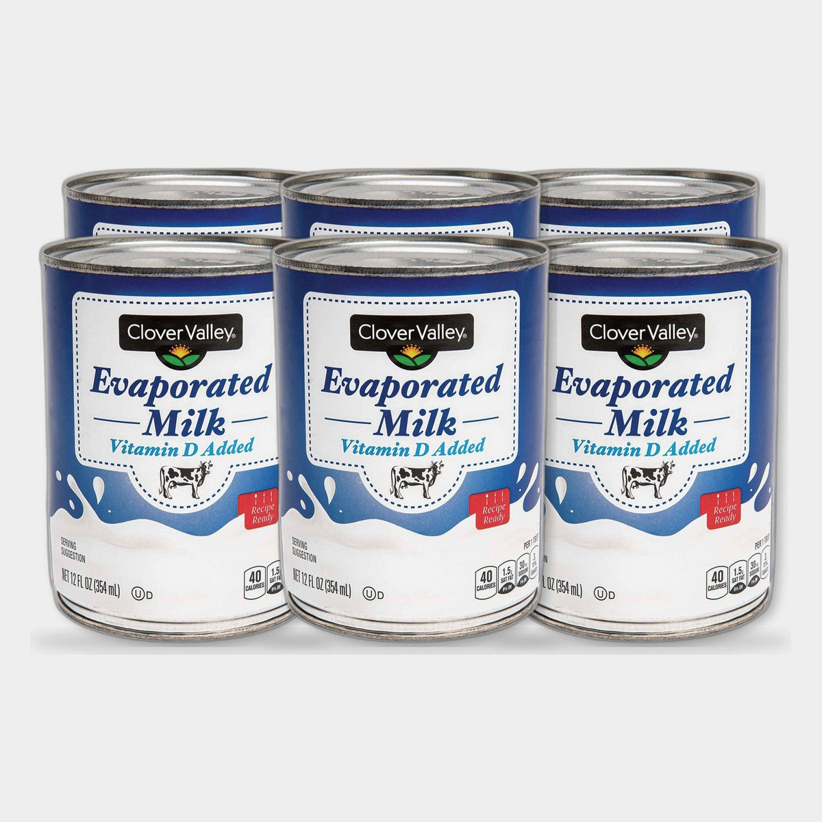 6 Cans Clover Valley Evaporated Milk with Vitamin D, 12 fl oz