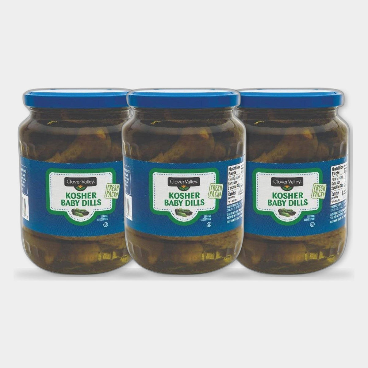 3 Jars Clover Valley Kosher Baby Dills, 24 fl oz