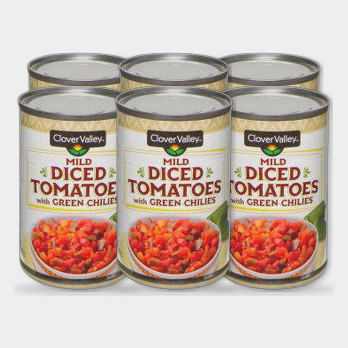 6 Cans Clover Valley Mild Diced Tomatoes with Green Chilies, 10 oz