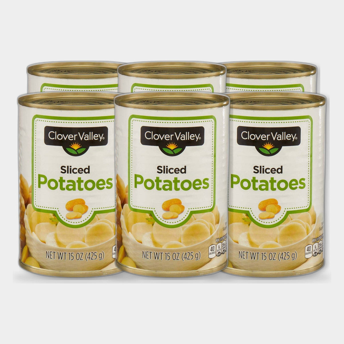 6 Cans Clover Valley Canned Sliced Potatoes, 15 oz