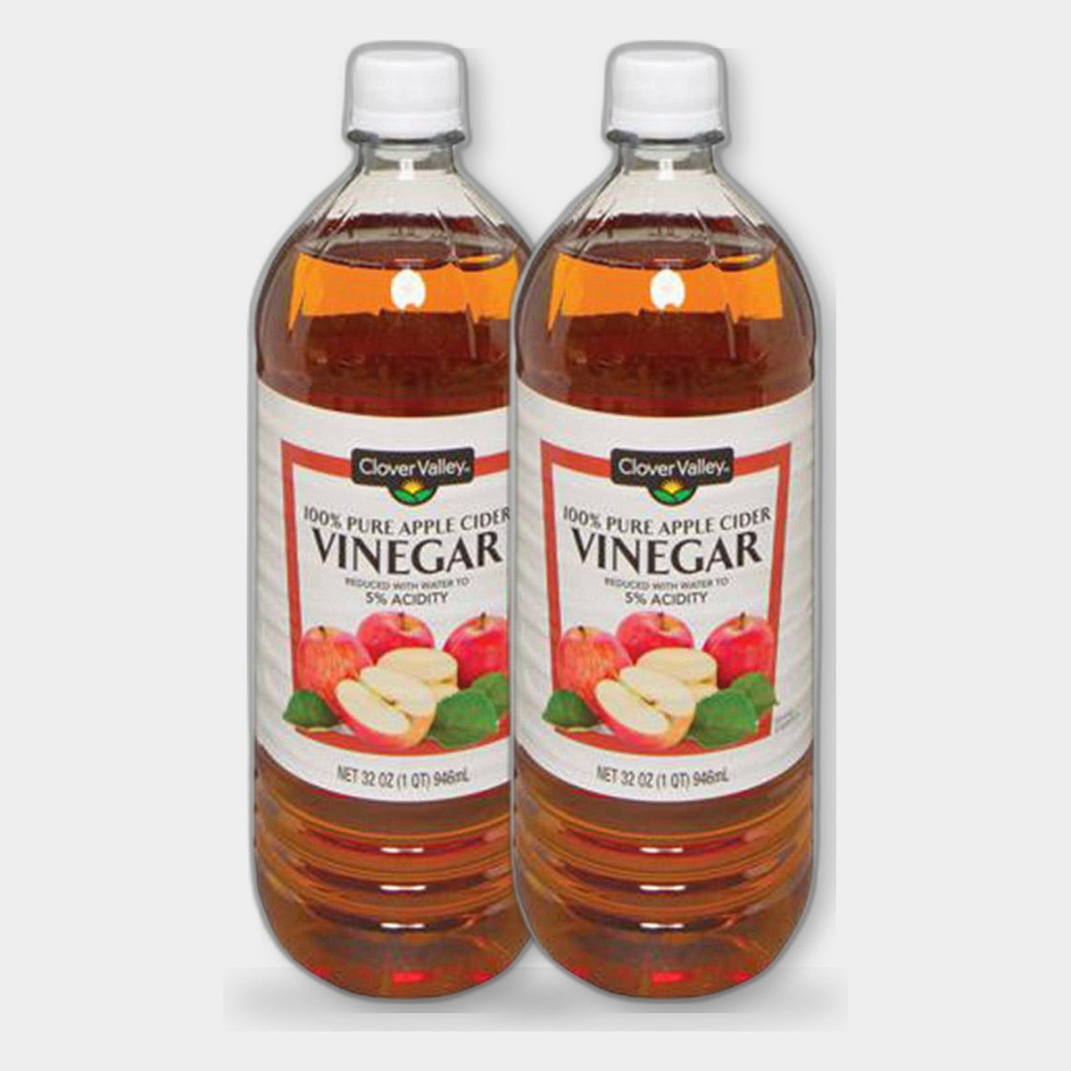2 Bottles Clover Valley 5% Pure Apple Cider Vinegar, 32 oz