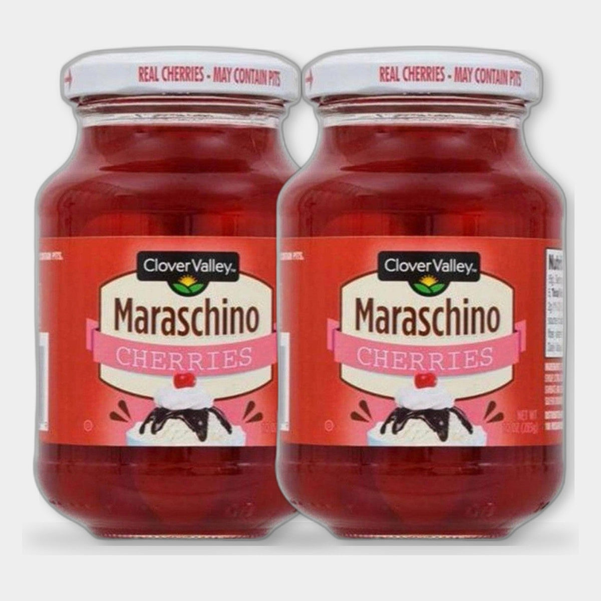 2 Jars Clover Valley Maraschino Cherries, 10 oz