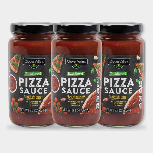 3 Jars Clover Valley Traditional Pizza Sauce, 9.3 oz