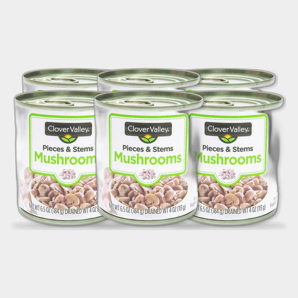 6 Cans Clover Valley Mushrooms Pieces & Stems, 4 oz