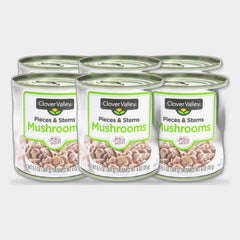 6 Cans Clover Valley Mushrooms Pieces & Stems, 4 oz
