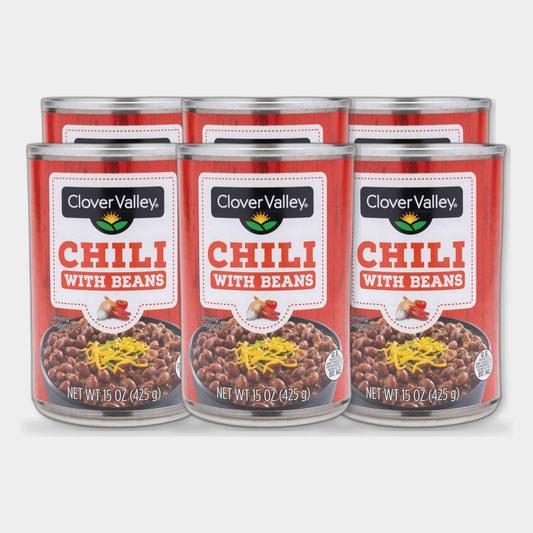 6 Cans Clover Valley Chili with Beans, 15 oz
