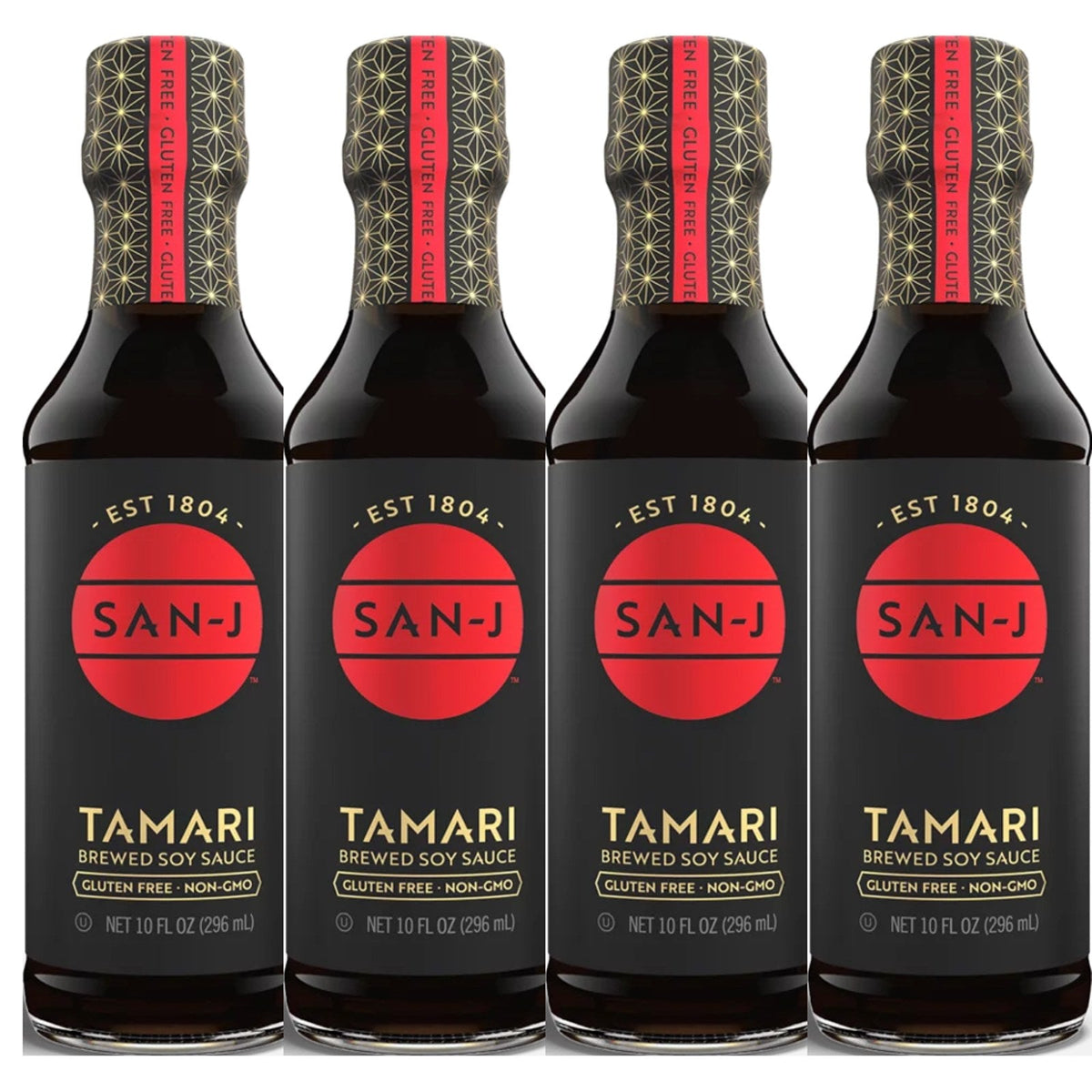 4 bottles of San-J Tamari Gluten Free Brewed Soy Sauce, 10 oz