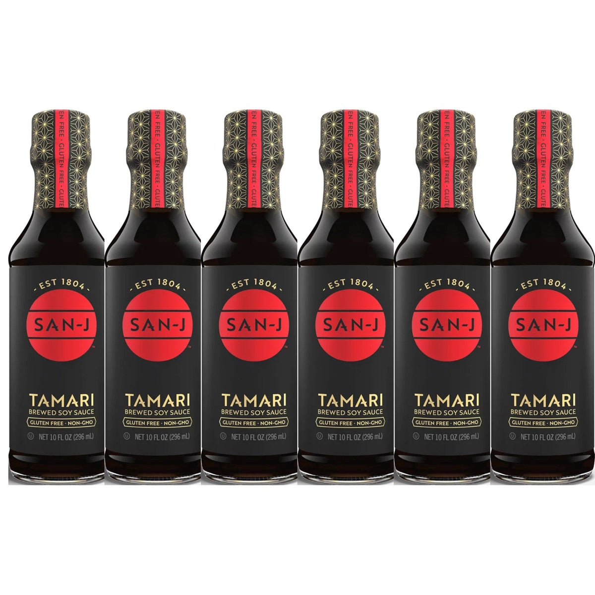 6 bottles of San-J Tamari Gluten Free Brewed Soy Sauce, 10 oz