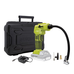 Sun Joe 24V iON+ Cordless Portable Air Compressor Kit 2.0-Ah Battery Charger Storage Bag Nozzle Adapters