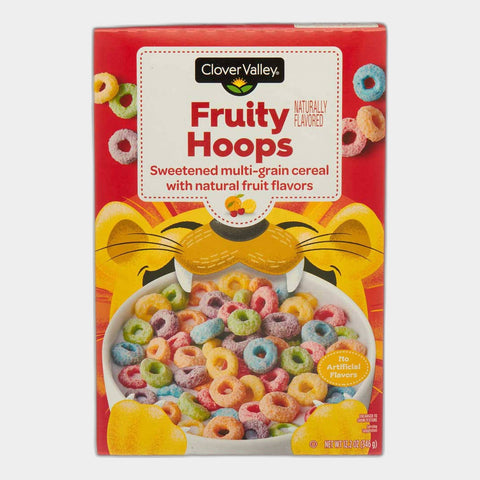 2 Boxes Clover Valley Fruity Hoops Sweetened Multi-Grain Cereal, 12 oz