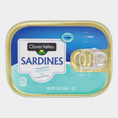 6 Cans Clover Valley Wild Caught Sardines in Soybean Oil, 3.75 oz