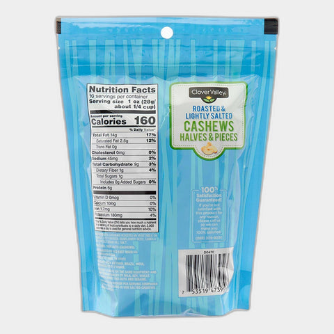 Clover Valley Roasted & Lightly Salted Cashews Halves & Pieces, 10 oz