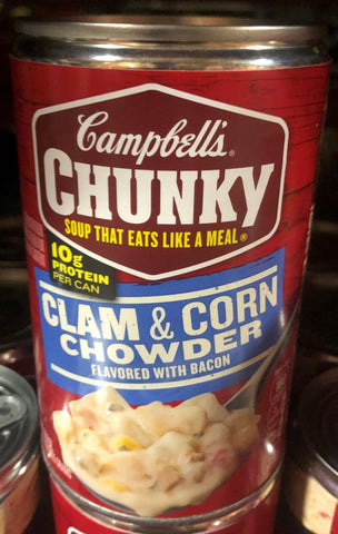 12 Campbell's CHUNKY Clam & Corn Chowder Bacon Soup 18.8 oz Cans FREE SHIP