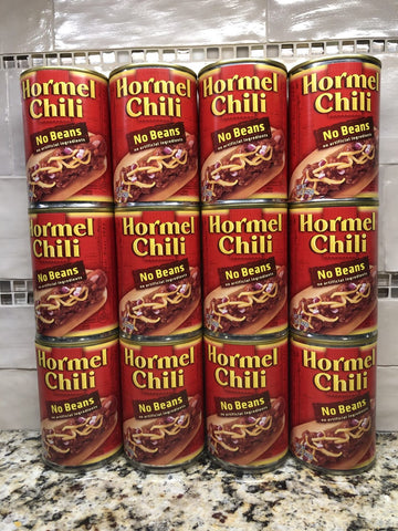 12 CANS Hormel Chili with NO Beans 15 oz Hamburger Sauce Hot Dog Dip Bowl