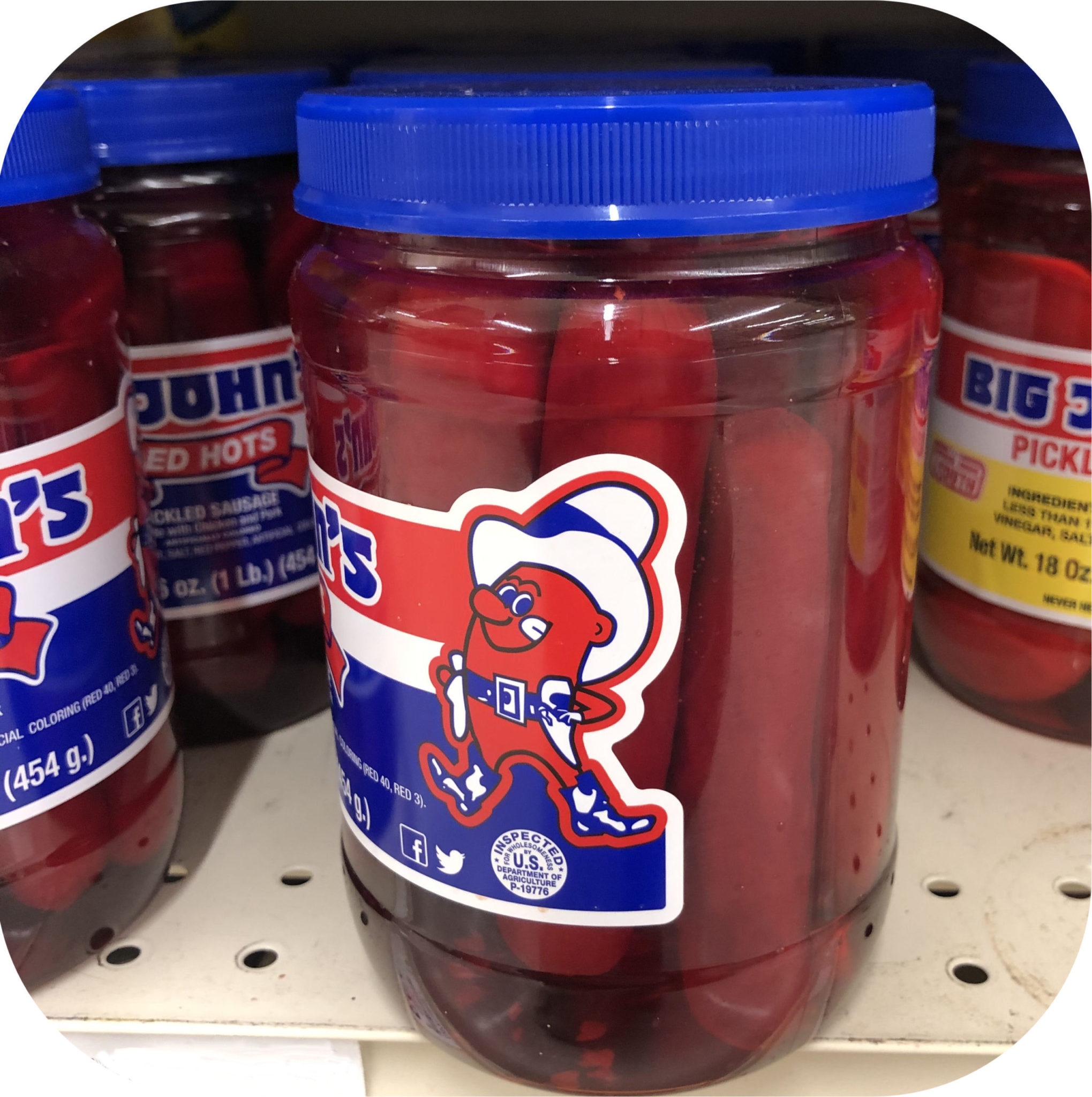 Big John’s Pickled Pork Sausage Quart Jar Red Hot Meat